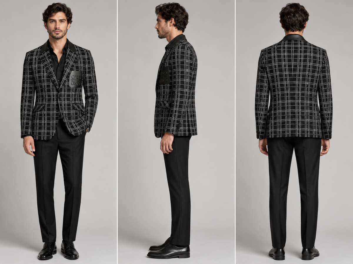 Men's Black & White Checkered Blazer | Stylish Party & Formal Blazer