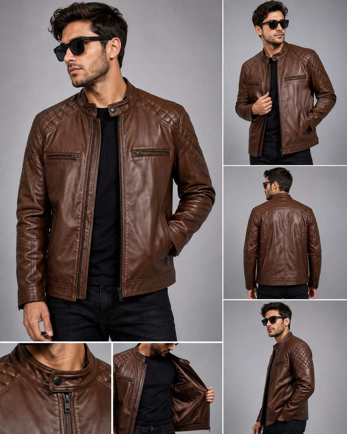 Quilted Shoulder Leather Jacket