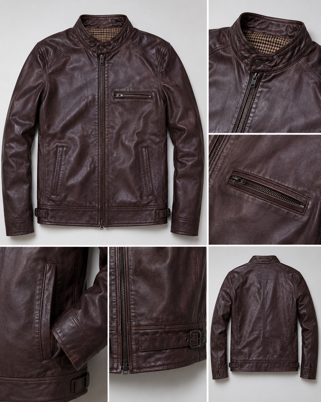 Men’s Burgundy Leather Jacket – Classic Zip-Up Smart Casual Style
