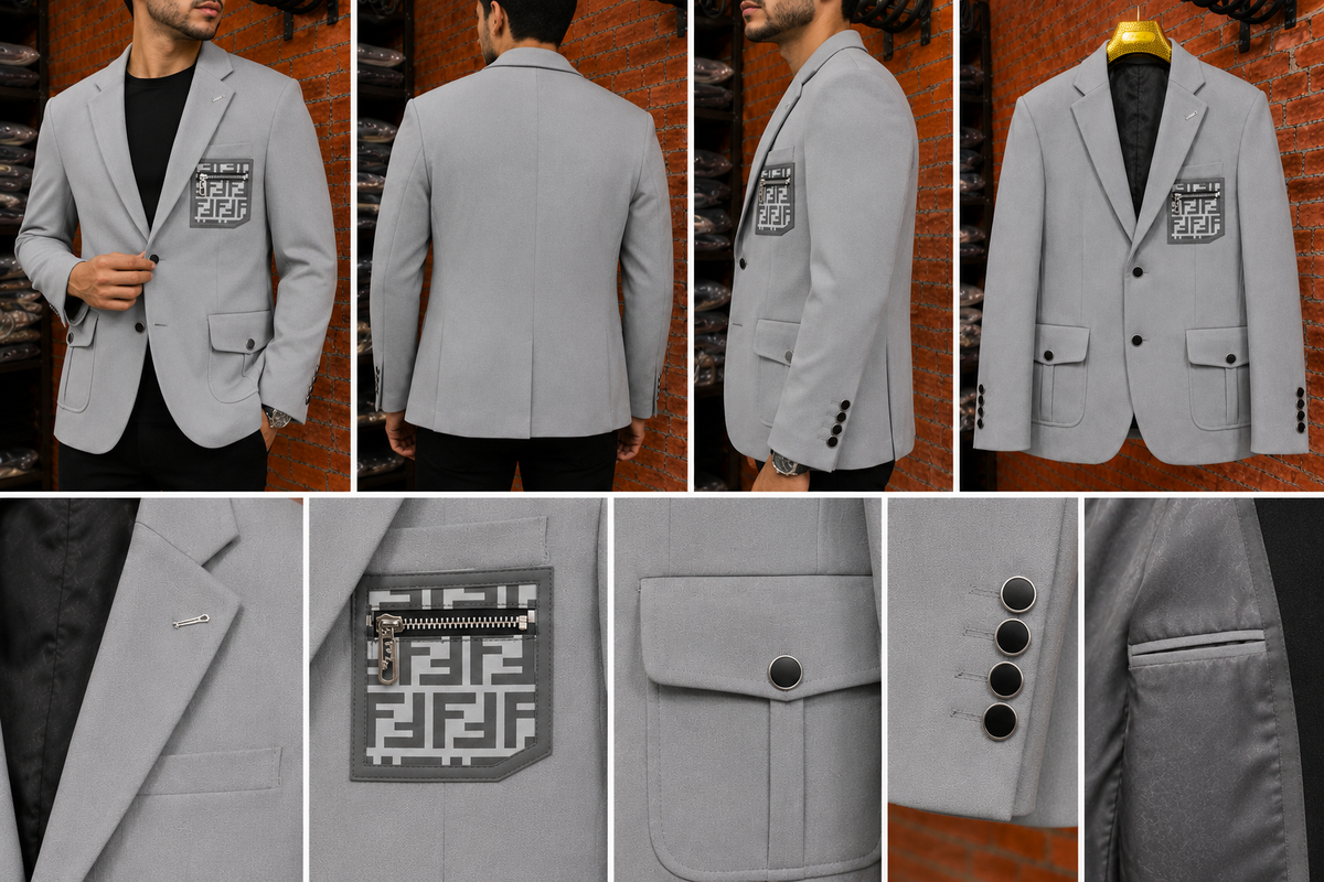 Men's Designer Blazer with Patch Pocket & Flap Pockets