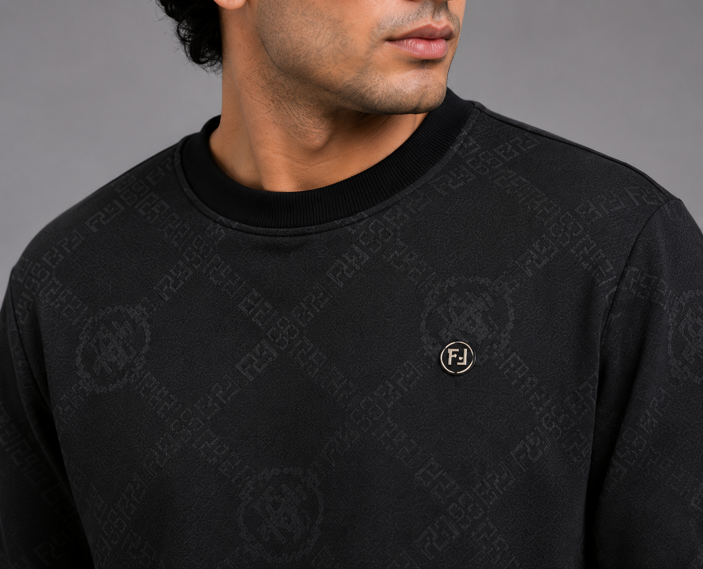 Dark Charcoal All-Over Print Crew Neck Sweatshirt