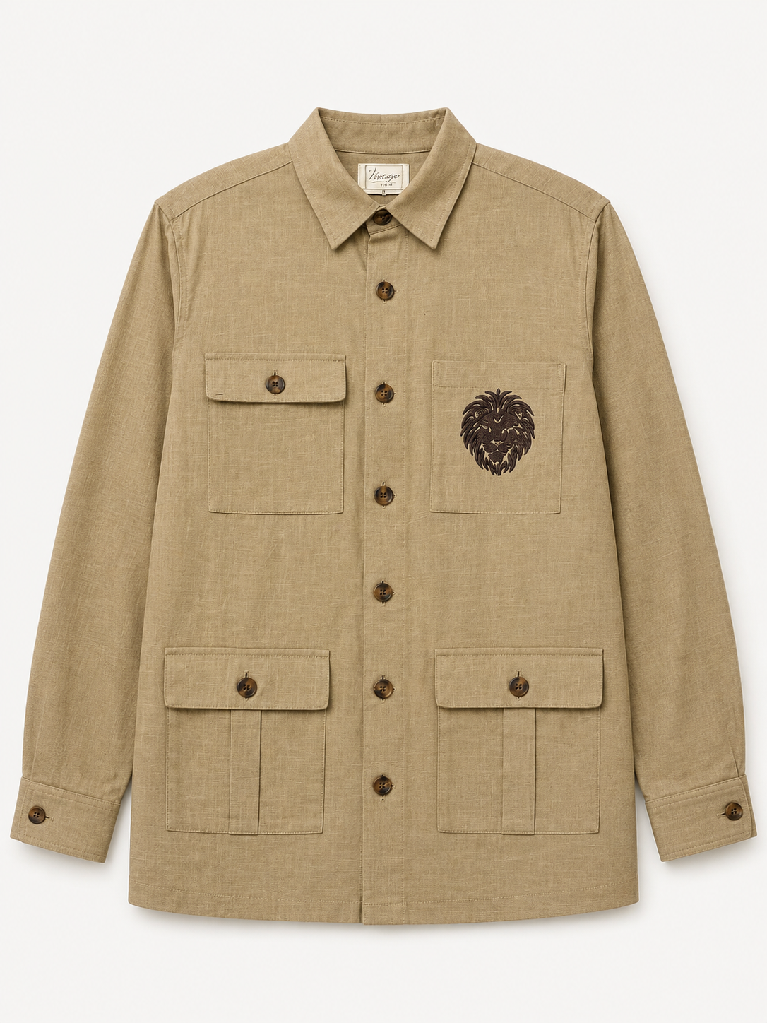 Premium Utility Hunting Shirt – Lion Embroidery Multi-Pocket Shirt Jacket