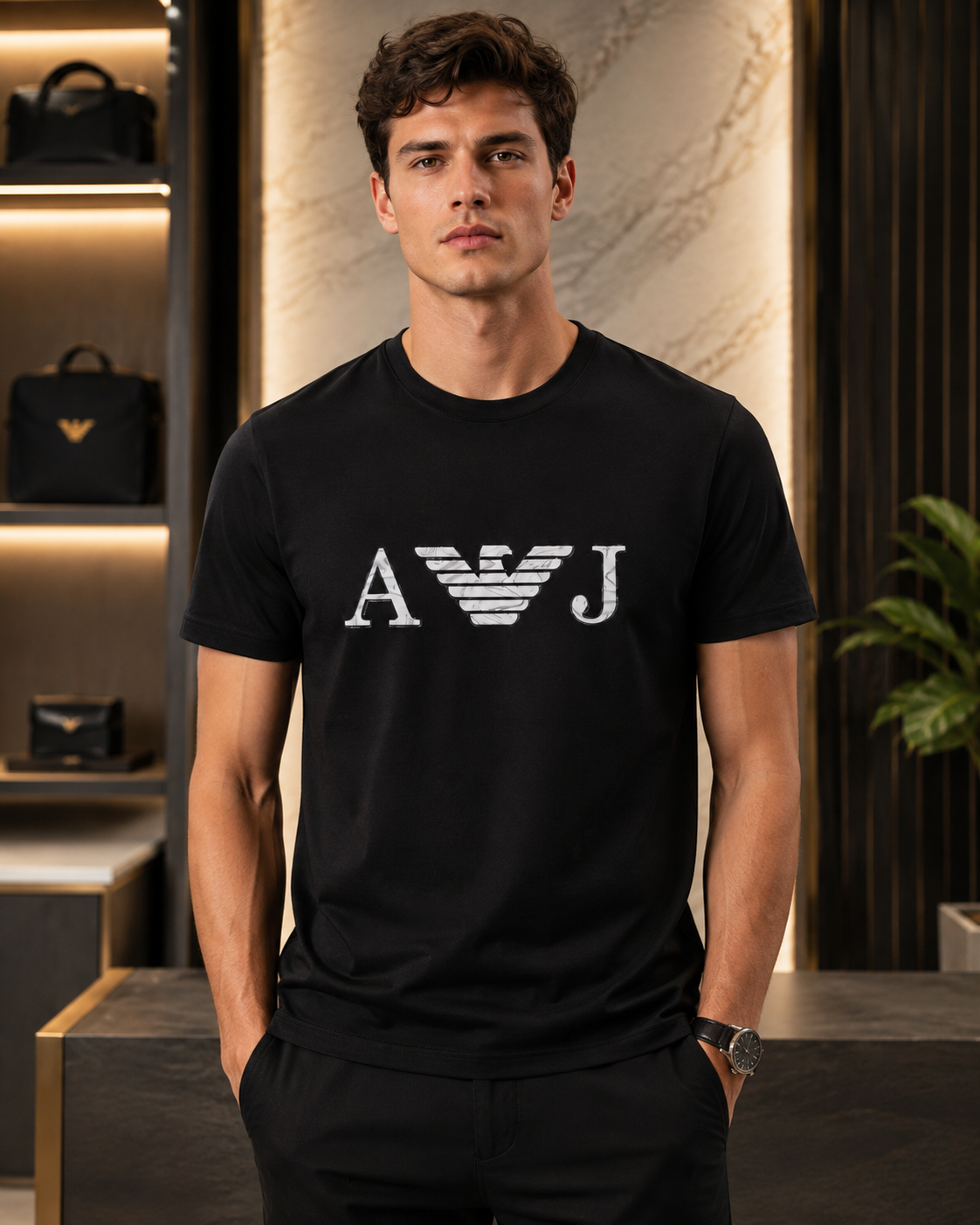 Men’s Black Graphic Logo T-Shirt – Premium Casual Half Sleeve Tee