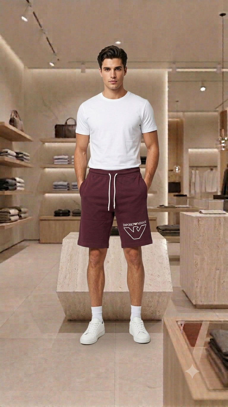 Men’s Burgundy Logo Print Drawstring Shorts