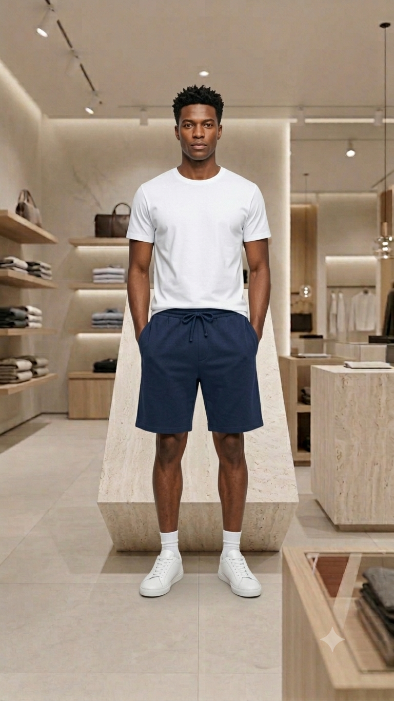 Men’s Solid Black Drawstring Casual Shorts