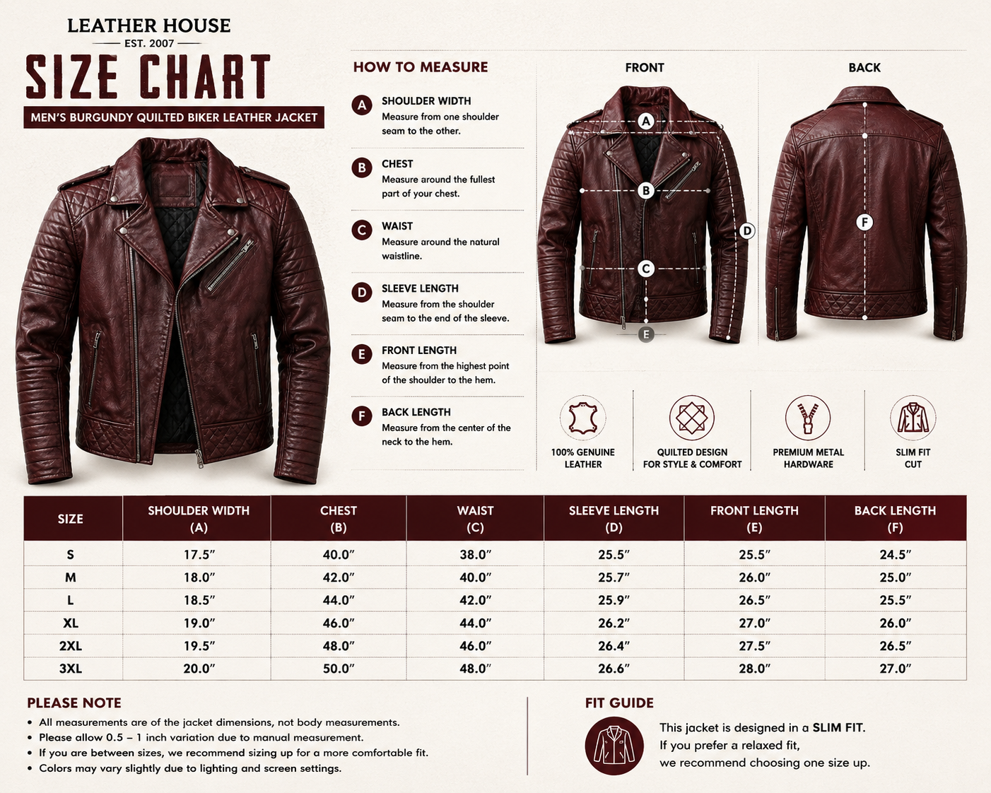 Men's Premium Burgundy Quilted Biker Leather Jacket