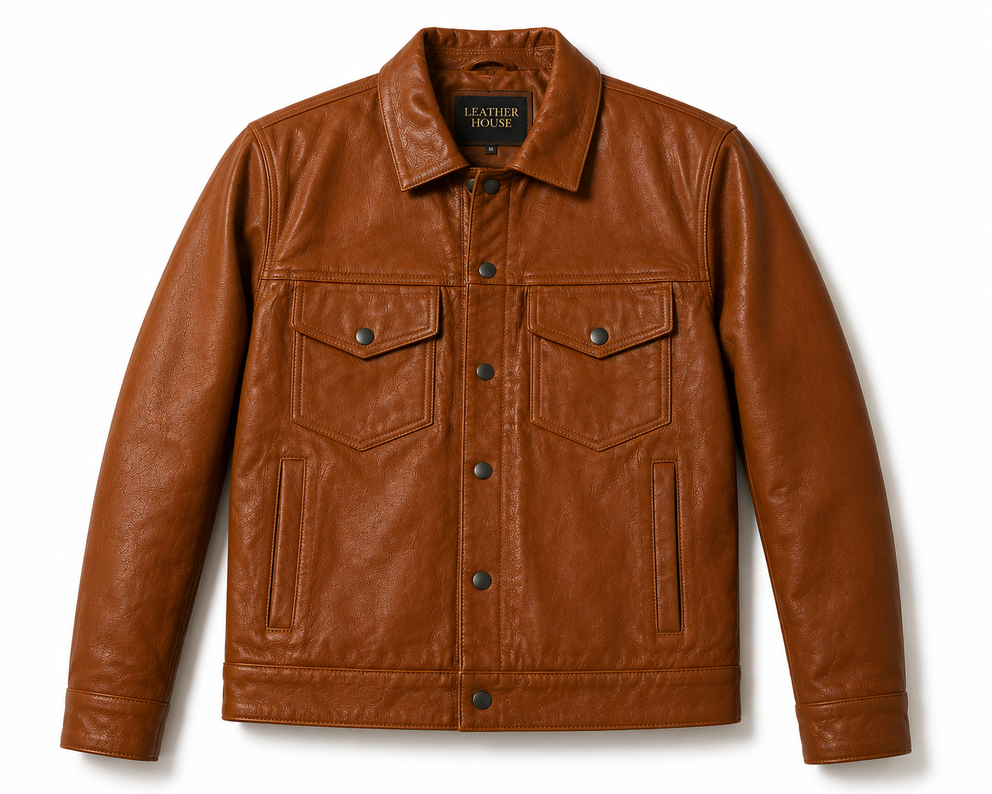 Classic Brown Leather Trucker Jacket