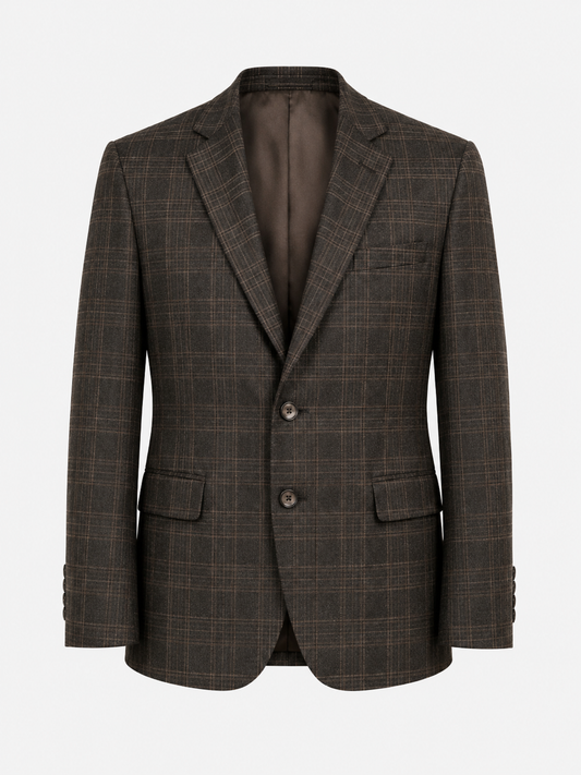Men's Dark Brown Checkered Blazer | Double Button Formal Party Wear Blazer