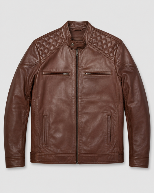Quilted Shoulder Leather Jacket
