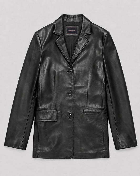 Men’s Black Leather Jacket – Classic Button Front Casual Jacket