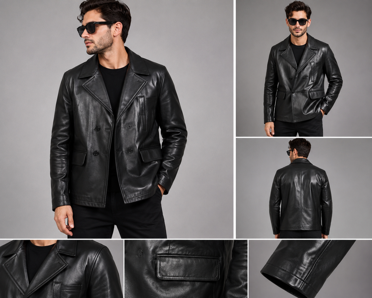 Men’s Black Leather Jacket – Classic Button Front Casual Jacket