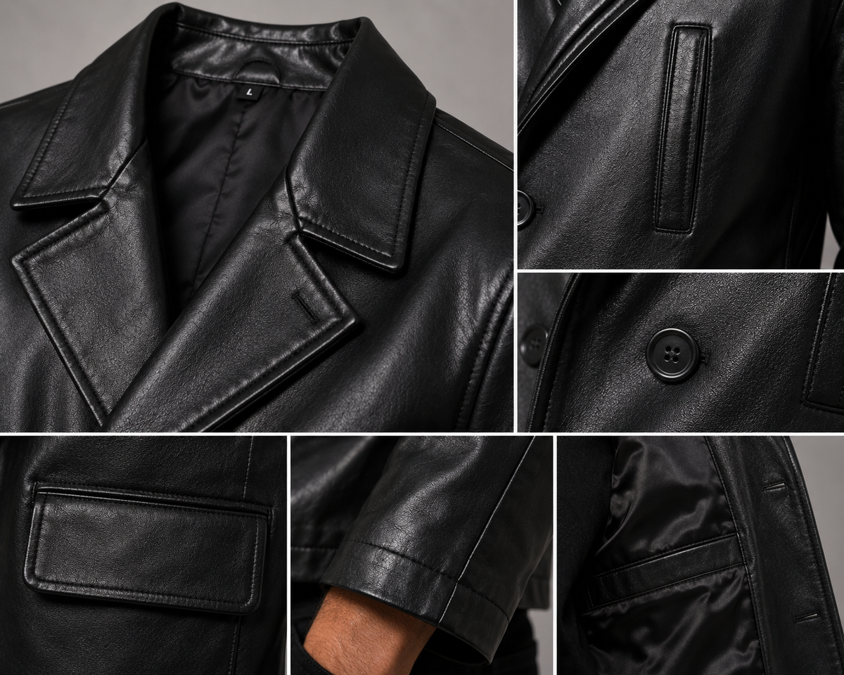 Men’s Black Leather Jacket – Classic Button Front Casual Jacket