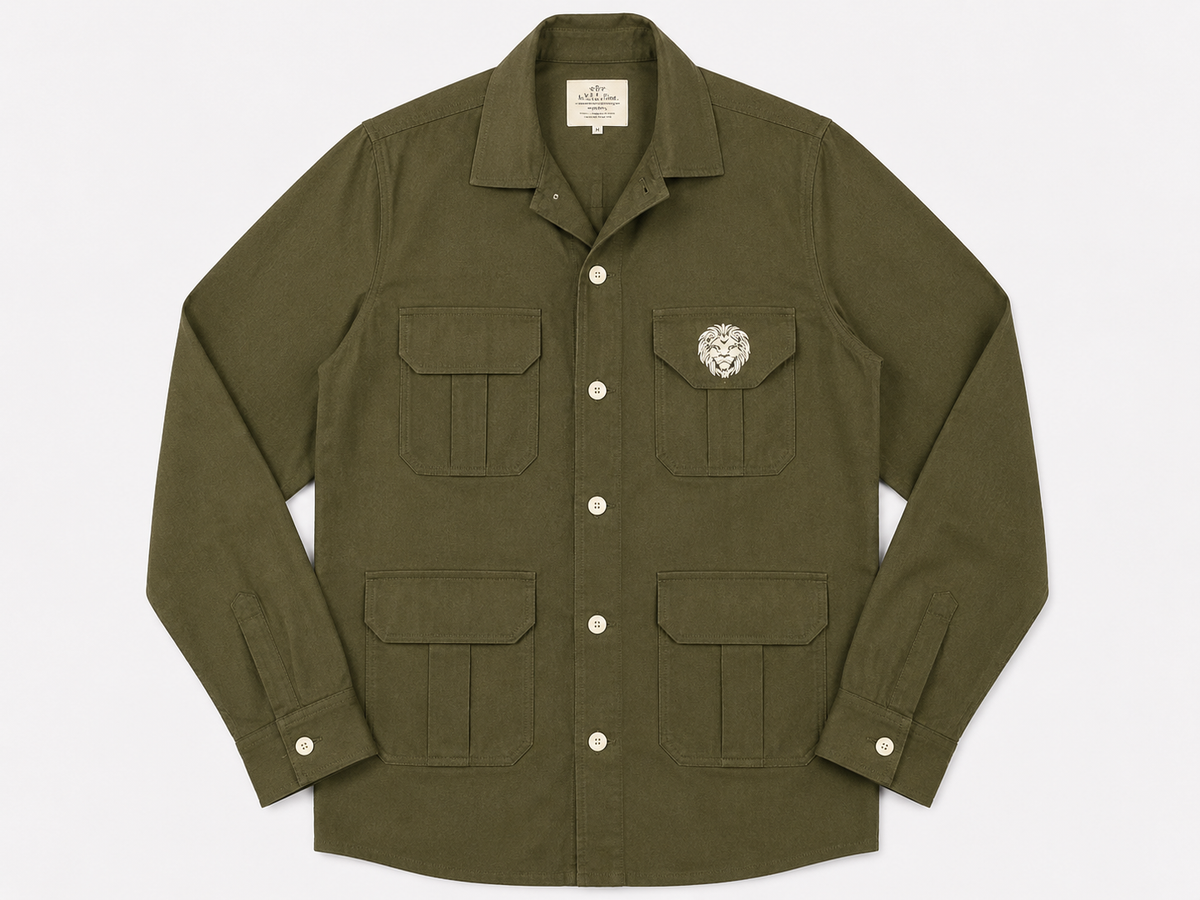 Premium Utility Hunting Shirt – Lion Embroidery Multi-Pocket Shirt Jacket