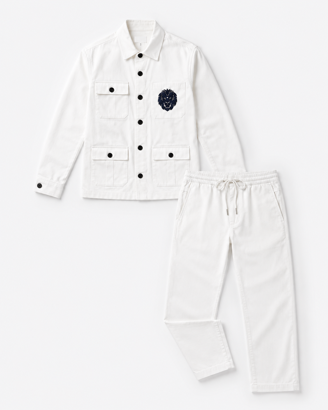 Utility LINEN Co-ord Set – Lion Emblem Overshirt & Wide-Leg Pants