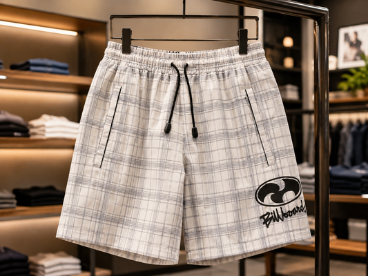 White & Grey Check Print Casual Shorts
