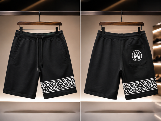 Black Premium Monogram Graphic Shorts