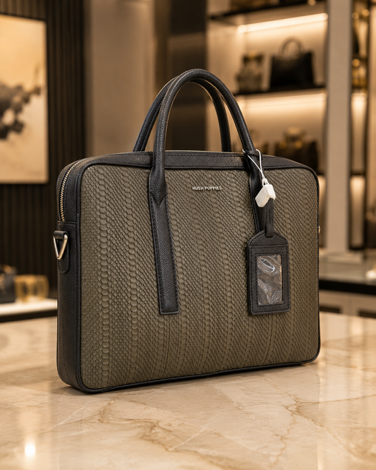 Olive Croc-Embossed Premium Business Laptop Bag