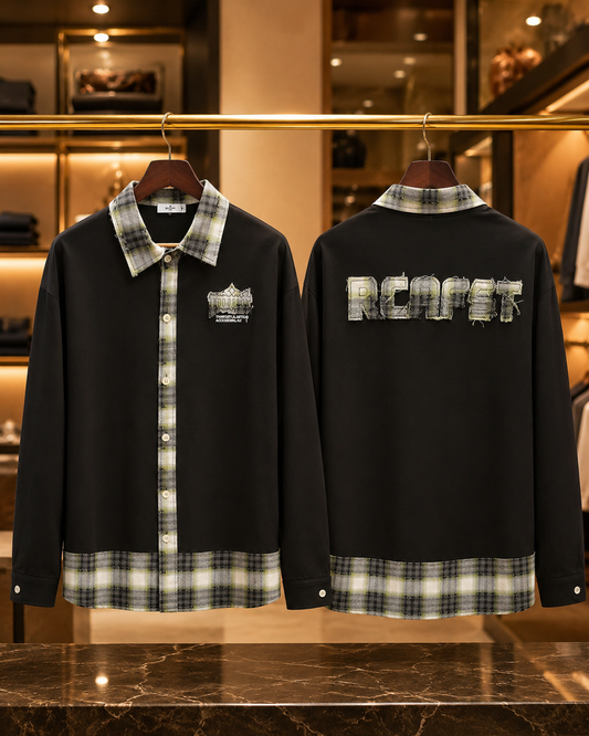 Men’s Black Check Contrast Streetwear Shirt