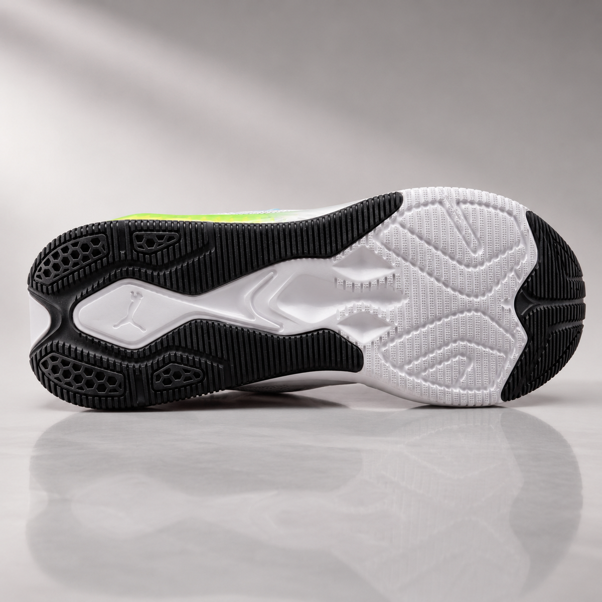 Men’s White Mesh Training Sneakers with Aqua & Neon Green Accents