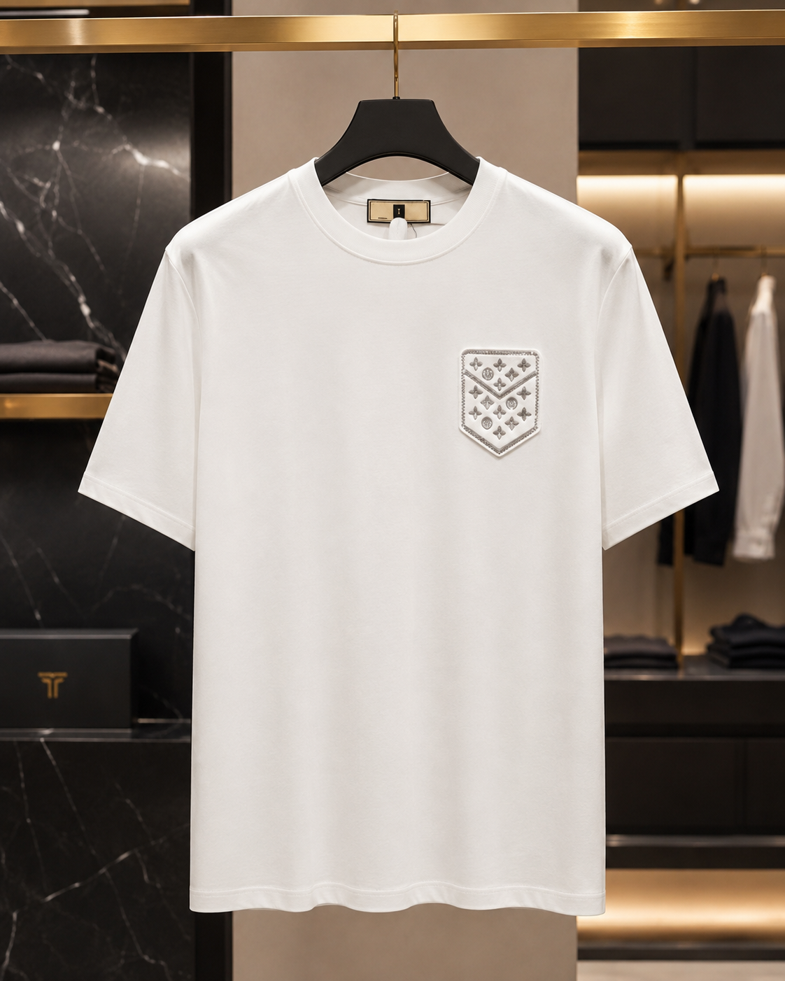 Men’s Off-White Embroidered Pocket T-Shirt – Premium Minimal Casual Tee