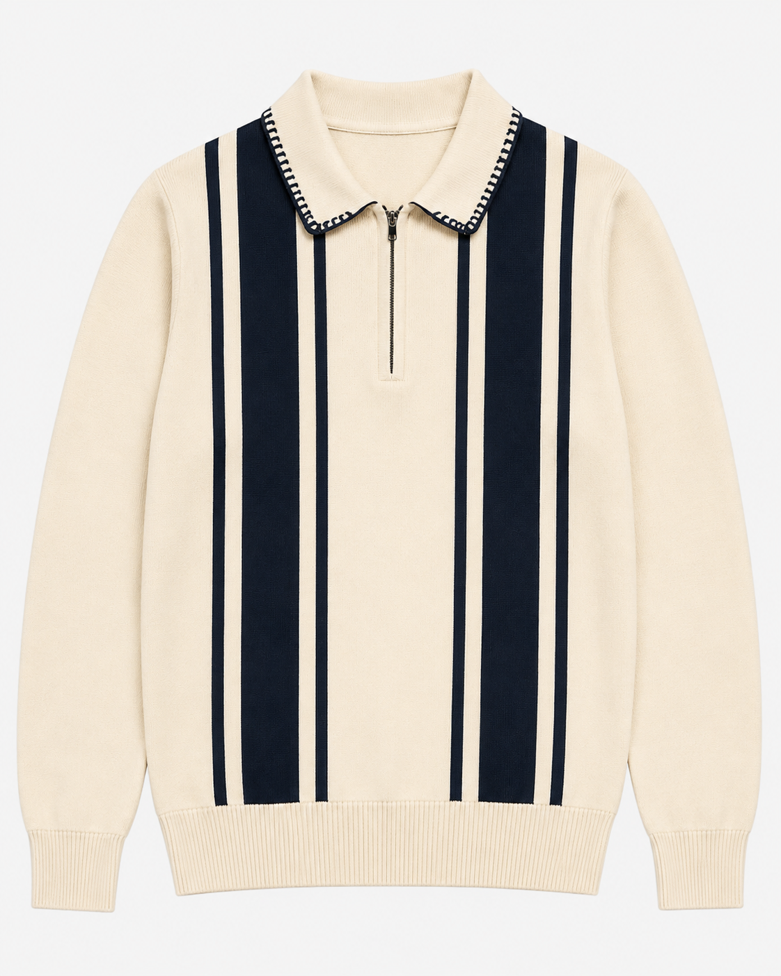 Vertical Stripe Knit Polo Sweater – Premium & Stylish