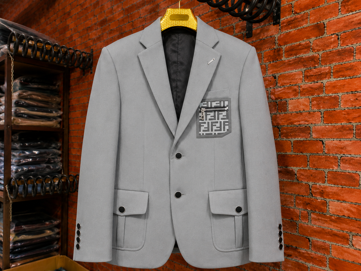 Men's Designer Blazer with Patch Pocket & Flap Pockets