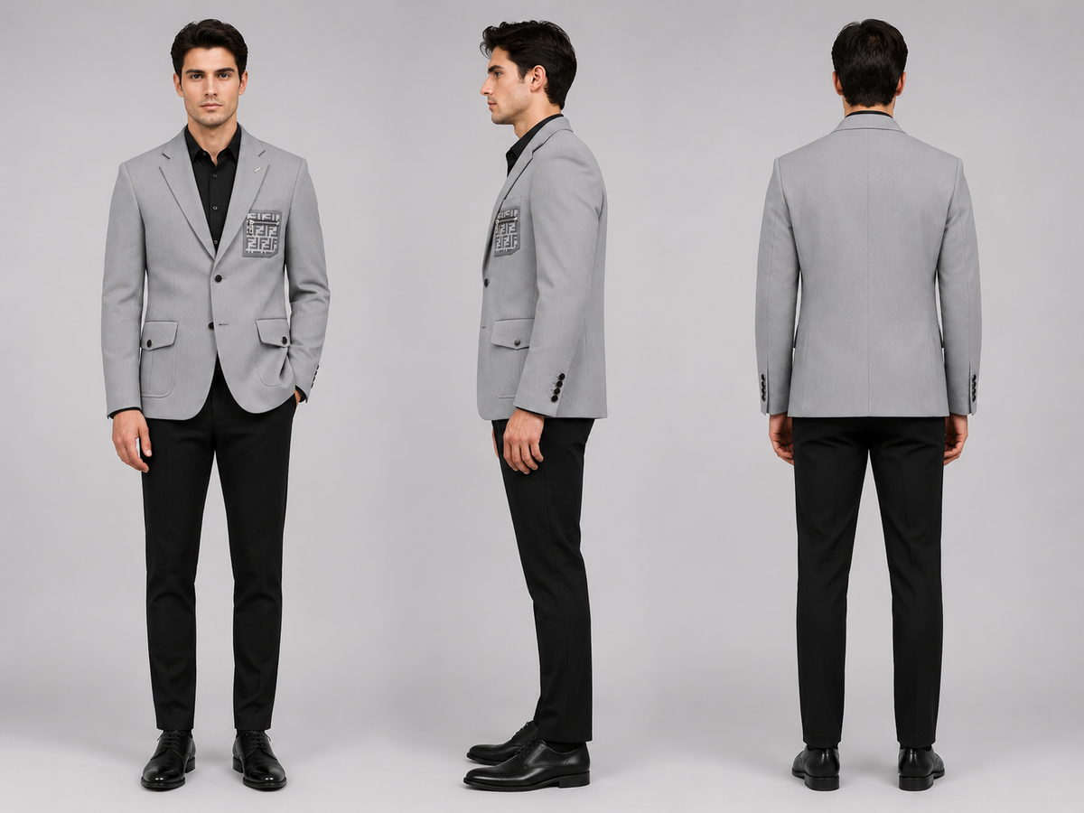 Men's Designer Blazer with Patch Pocket & Flap Pockets