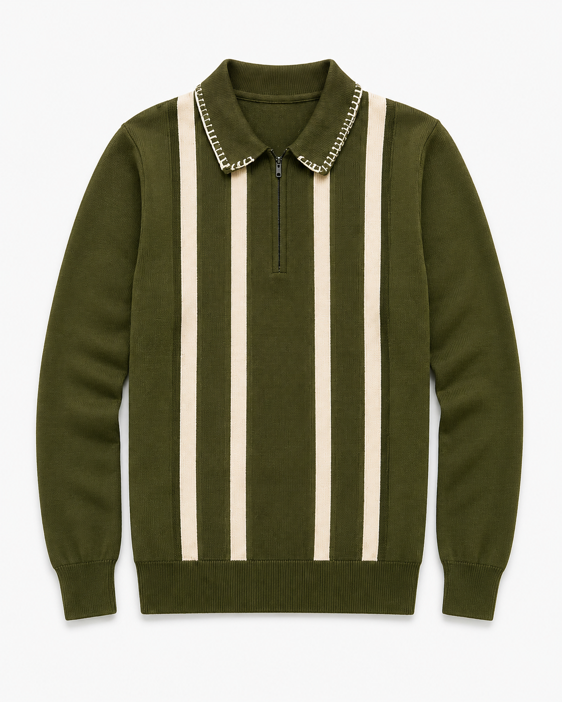 Vertical Stripe Knit Polo Sweater – Premium & Stylish