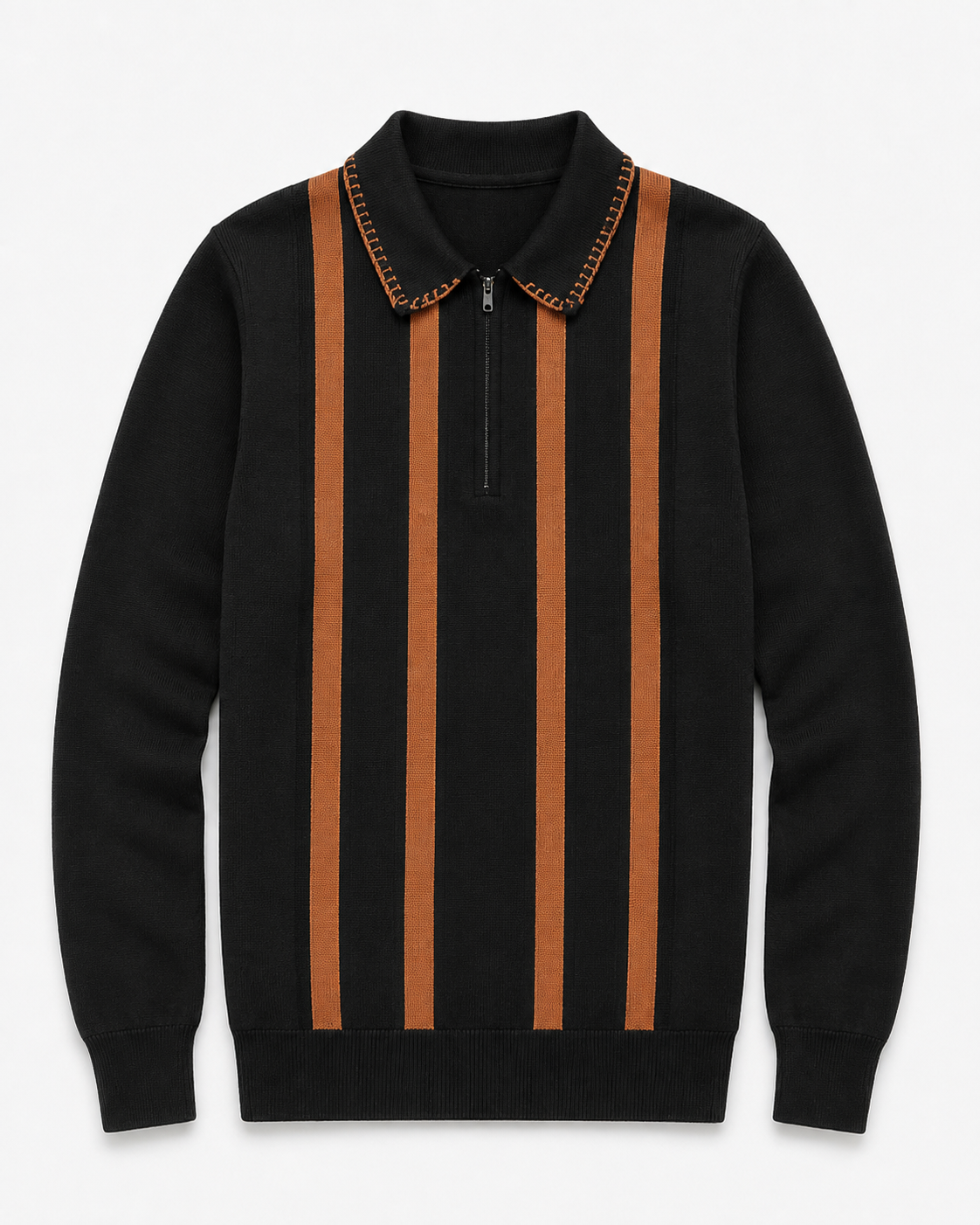 Vertical Stripe Knit Polo Sweater – Premium & Stylish