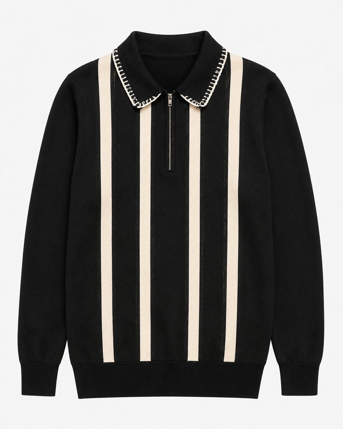 Vertical Stripe Knit Polo Sweater – Premium & Stylish
