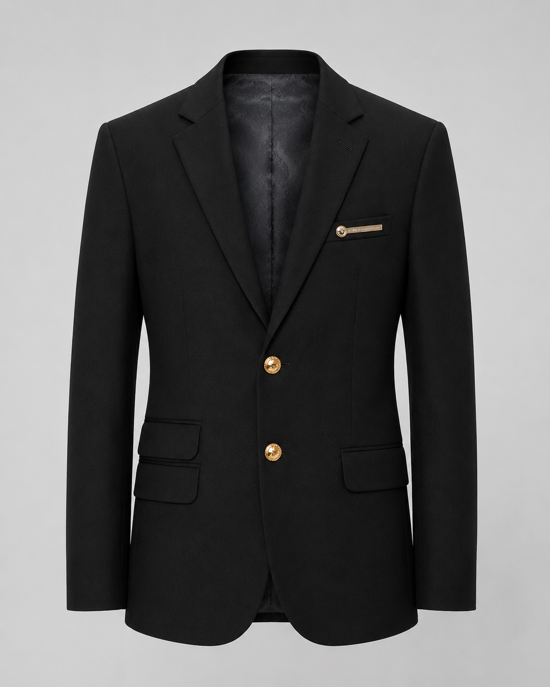 Men's Black Formal Blazer with Gold Buttons & Pocket Detail | Stylish Party Wear Blazer