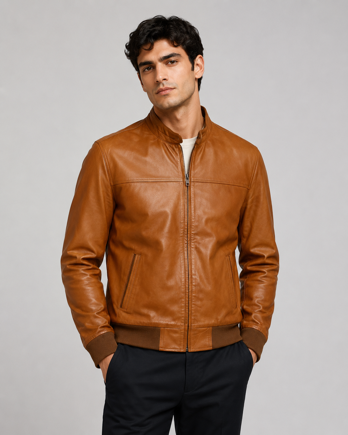 Classic Leather Bomber Jacket – Men’s Premium Zip-Up Jacket