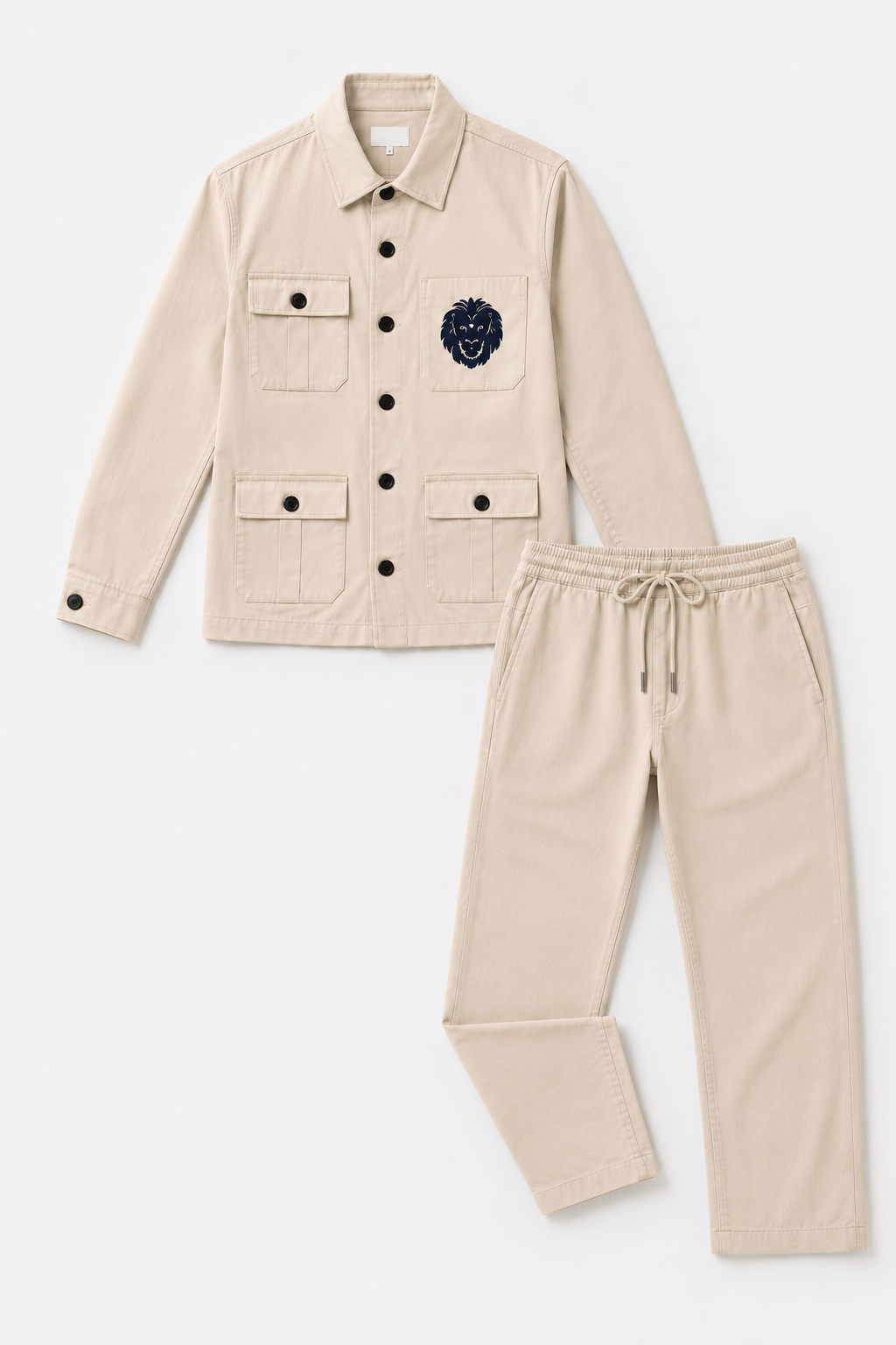 Utility LINEN Co-ord Set – Lion Emblem Overshirt & Wide-Leg Pants