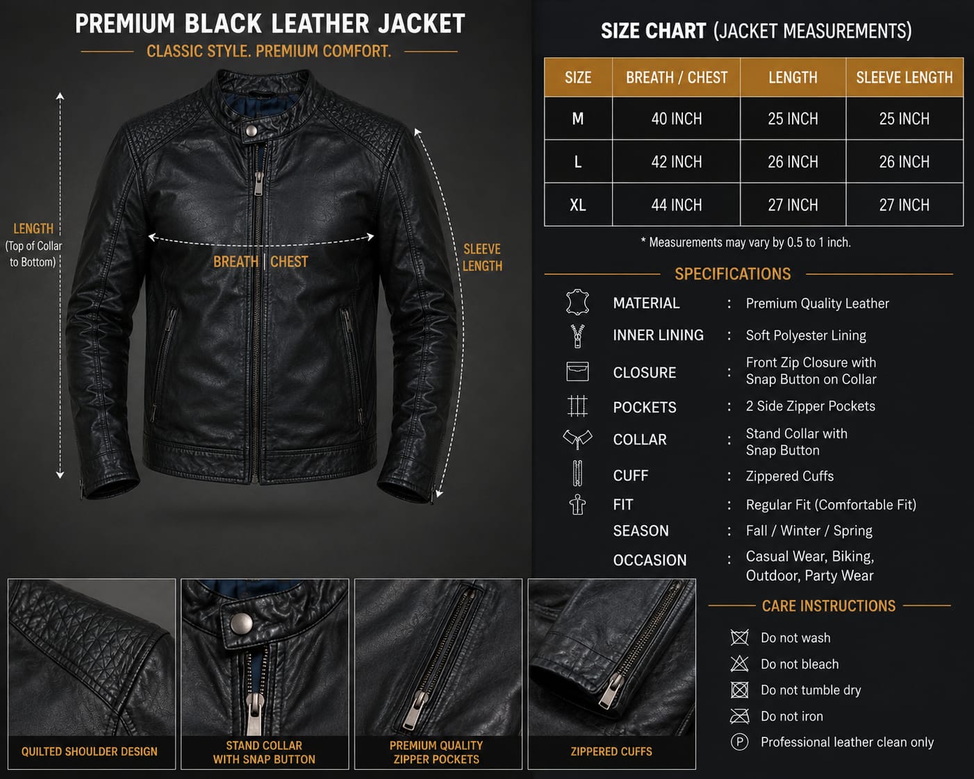 Premium Black Leather Jacket