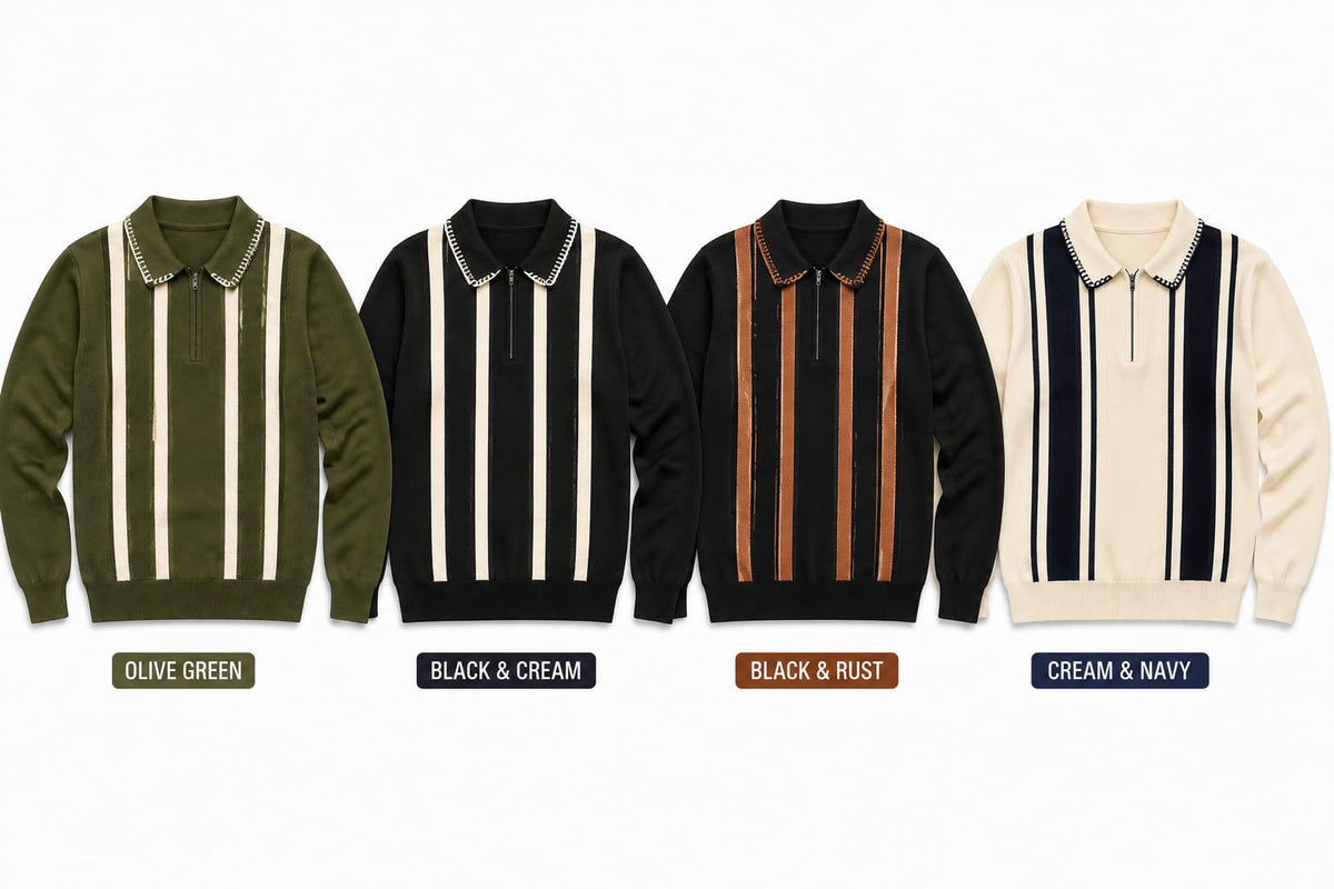 Vertical Stripe Knit Polo Sweater – Premium & Stylish