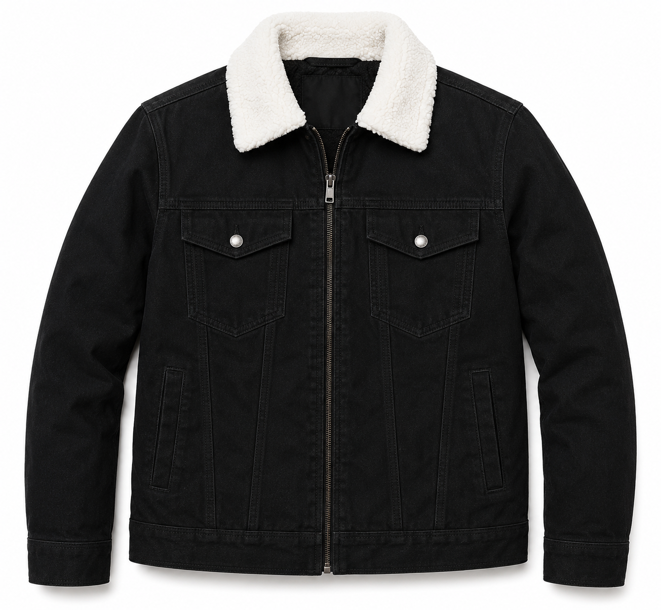 Men's Black Sherpa Collar Trucker Jacket