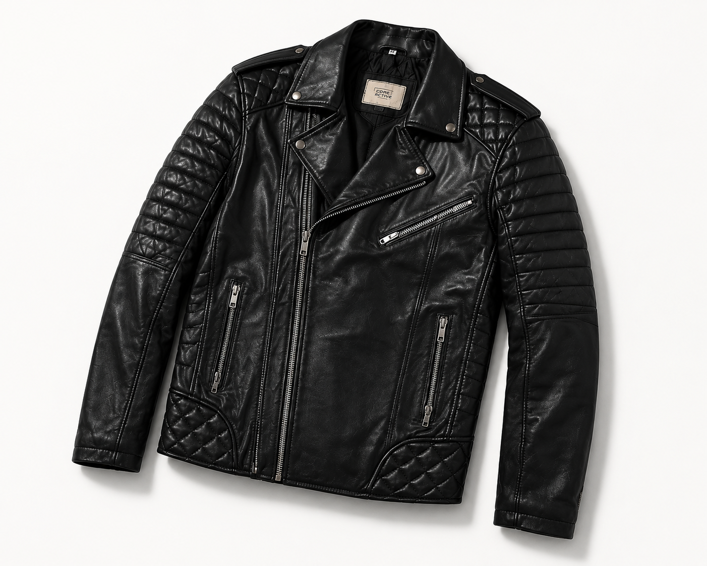 Black leather biker jacket