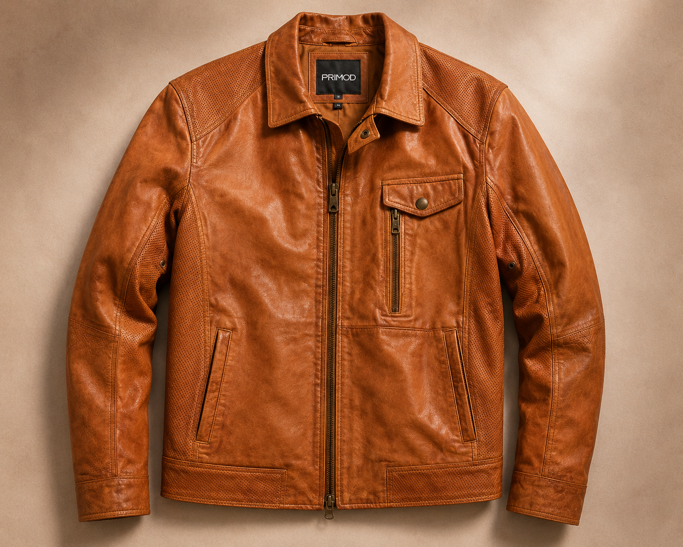 Men's Vintage Tan Perforated Leather Jacket