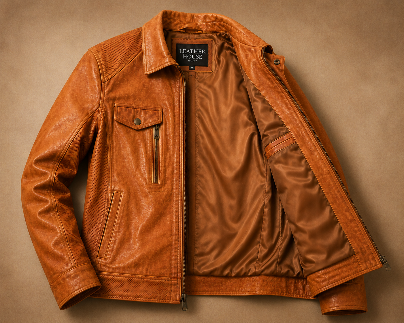 Men's Vintage Tan Perforated Leather Jacket