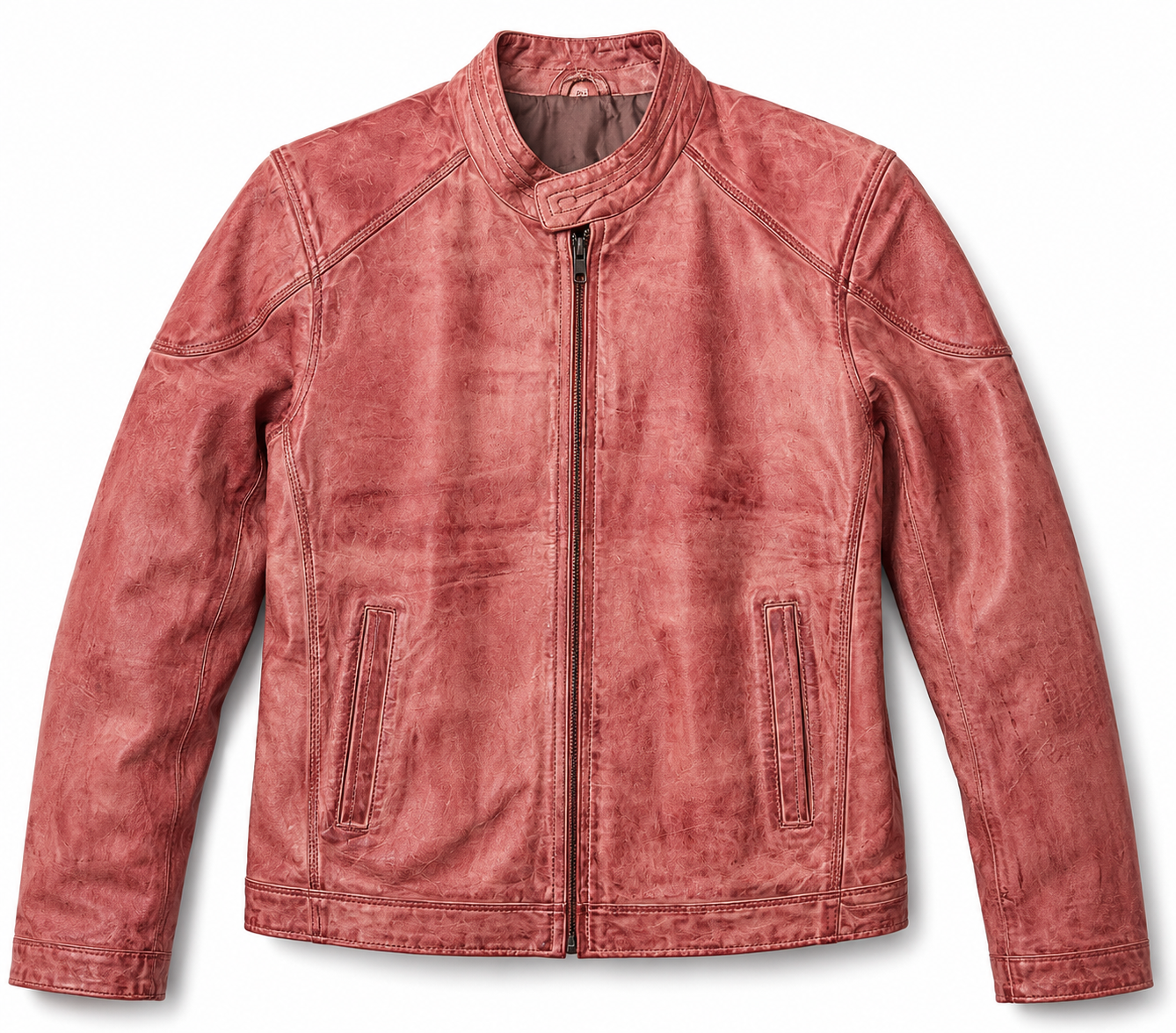 Men's Vintage Rose Distressed Leather Café Racer Jacket