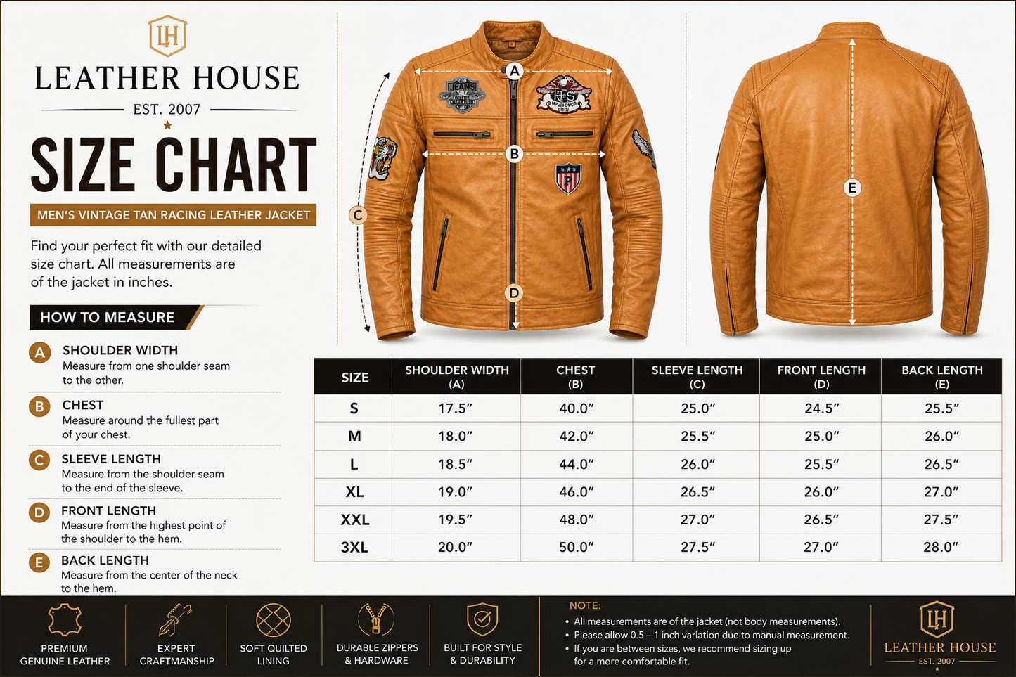 Men's Vintage Tan Racing Leather Jacket