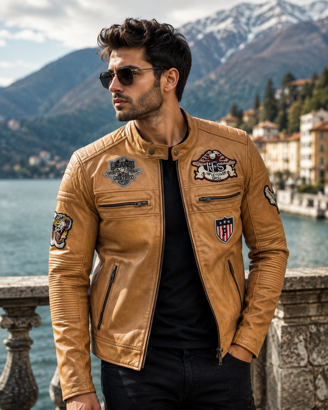Men's Vintage Tan Racing Leather Jacket