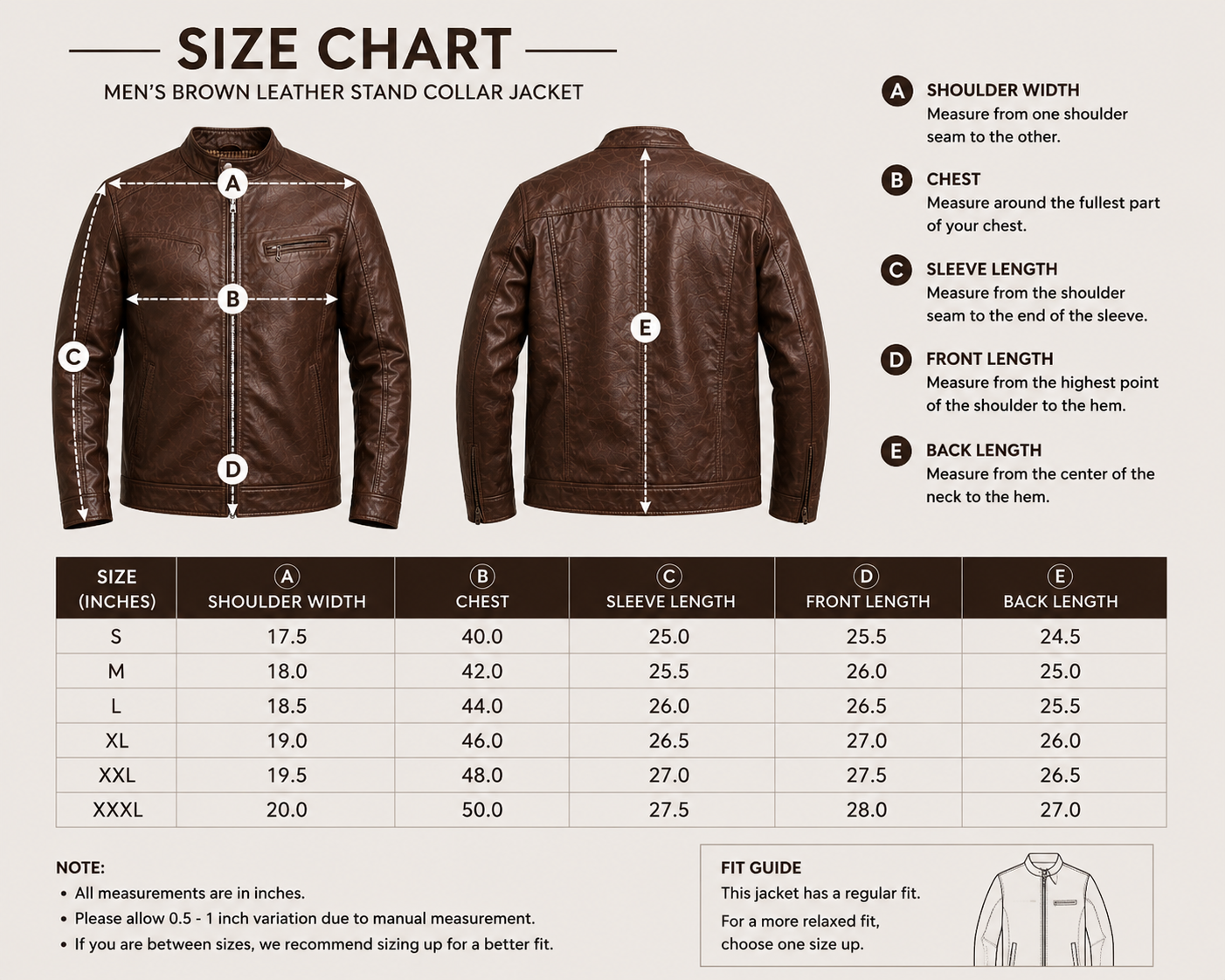 Brown Leather Stand Collar Jacket